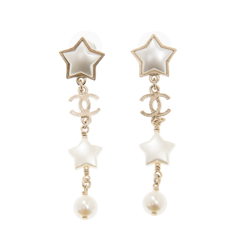 METAL RESIN PEARL STAR CC DROP EARRING